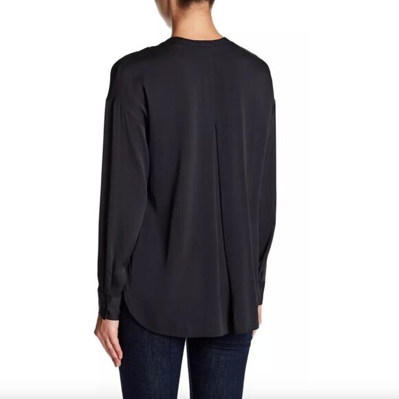Vince Embroidered Stitch Silk Long Sleeve Top in Black Size 8 - Picture 3 of 11